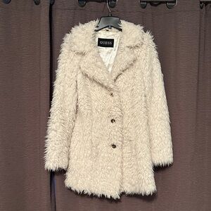 Guess Women's Fluffy Cream Faux Fur coat. Size: Medium